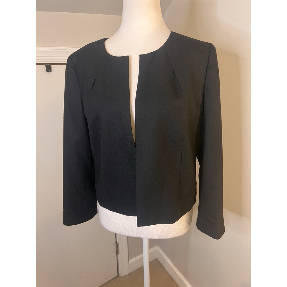 J. Crew Collarless Black Wool Short Work Blazer 8 3/4 Sleeve